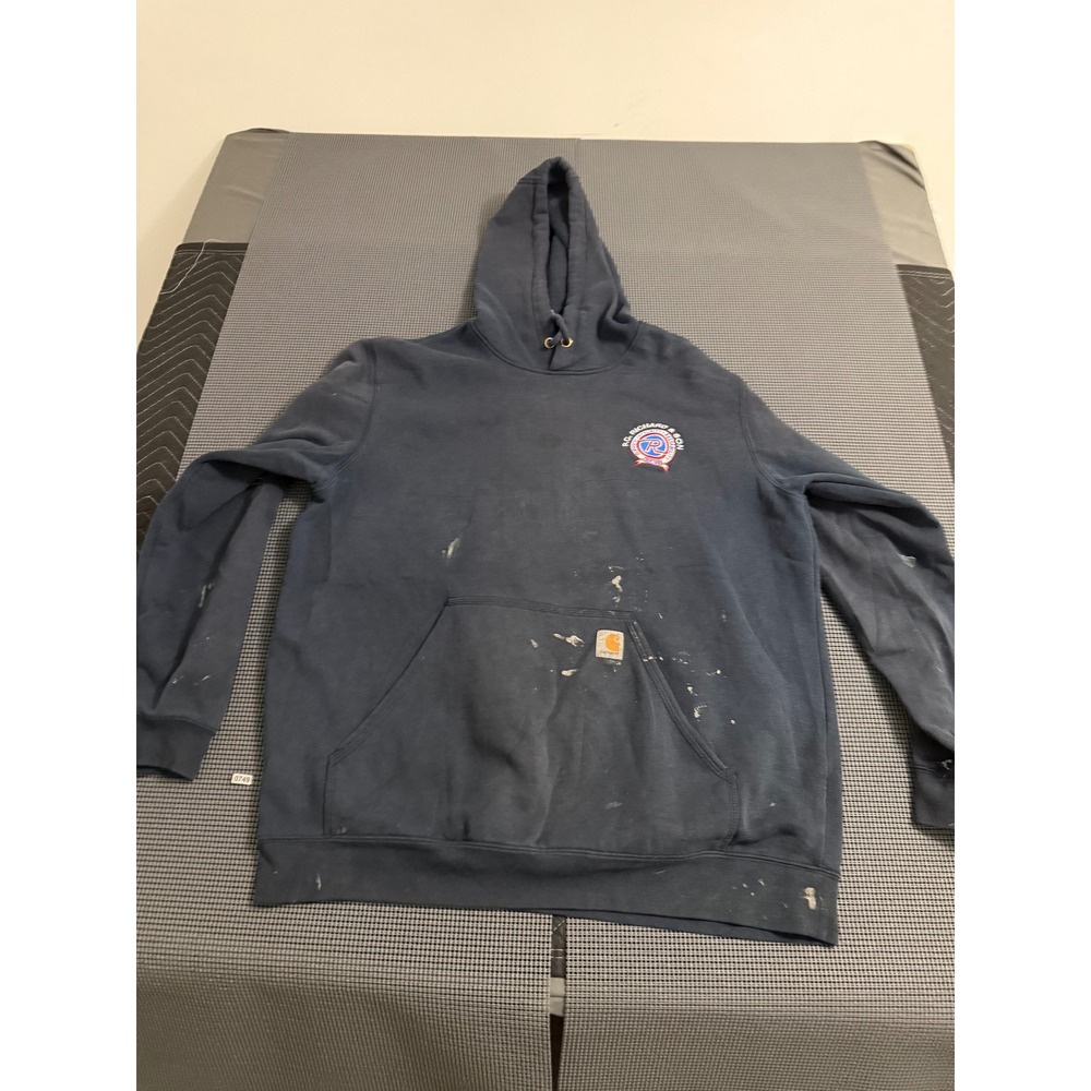 Carhartt Mens XL Hoodie Navy Blue PC Richard‎ Son Logo Distressed Loose Fit